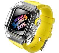 ANZOAT Transparent Glacier Case+Silicone Watch Strap Urban Sport Mod Kit，For Apple Watch Ultra 8 49mm 7 45mm 6 5 4 SE 44mm Series Watch Upgrade Rubber Watch Band(L,45MM)