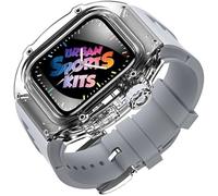 ANZOAT Transparent Glacier Watch Case+Silicone Strap Urban Sport Mod Kit，For Apple Watch Ultra 8 49mm 7 45mm 6 5 4 SE 44mm Series Upgrade Rubber Watch Band(C,44MM)