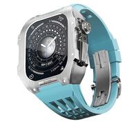 ANZOAT Watch Case And Band Mod Kit，For Apple Watch 8 7 45mm Series，Metal Watch Case Rubber Strap Modification Set，For iWatch 6 5 4 SE 44mm Replace Band Accessories(Blue,44mm)
