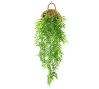 ANZOME Artificial Hanging Vine Basket Artificial Ivy, Fake Hanging Plants Trailing Garland for Home Wall Indoor Outdoor Wedding Party Garden Hanging Basket Decor (Lover's Tears, Wood)