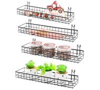 ANZOME Wire Wall Basket, Grid Basket with Hooks, Mounted Organizer for Wall Grid, Kitchen Organizer, Wire Storage Shelf Rack for Home Supplies or Decoration(Four-Pack)