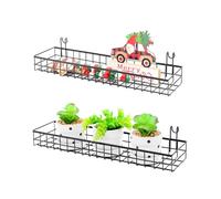 ANZOME Wire Wall Basket, Grid Basket with Hooks, Mounted Organizer for Wall Grid, Kitchen Organizer, Wire Storage Shelf Rack for Home Supplies or Decoration(Double)