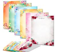 Anzon Mories A4 60 Pieces Cute Stationary Writing Paper and Envelope Set (2 Sides Colored, 1 Side Lined) 30 Sheets, 30 Pcs Envelopes, Kawaii Letter Stationery Floral Decoration