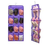 ANZORG Dual Sided Hanging Shoe Organizer for Closet with Rotating Hanger Hanging Shoe Rack Holder with 24 Large Pockets (Purple-Clear Pockets)