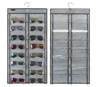 ANZORG Over the Door Hanging Sunglasses Organizer Storage Sunglass Rack Holder Eyewear Display Case with 16 Clear Pockets, 32 Pockets-grey, One size