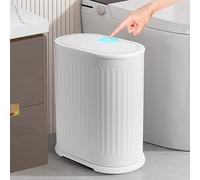 Anzoymx Bathroom Trash Cans White Stainless Steel Small Garbage Can with Pop up Lid, 1.8 Gallons Dog Proof Narrow Wastebasket, Slim Litter Trash Bins for Bedroom, Toilet, Office