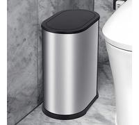 Anzoymx Stainless Steel Bathroom Trash Cans 1.8 Gallons Small Garbage Can with Pop up Lid, Dog Proof Narrow Wastebasket, Slim Waterproof Litter Trash Bins Set for Bedroom, Toilet, Office (Silver)