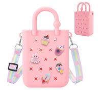 ANZUSY Mini Rubber Tote Bag With 7 Charm, Silicone Beach Bag For Little Girls And Woman, Pink, One Size