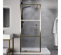 ANZZI Series 34 in. x 78 in. Fixed Frameless Shower Door in Brushed Gold with Tsunami Guard Tempered Clear Glass