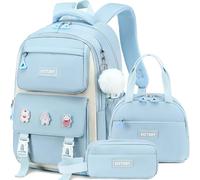 AO ALI VICTORY Backpack for Girls 3 PCS Cute School Backpacks Elementary Middle Kids Bookbag with Lunch Bag Pencil Case Set, A-blue Set