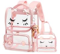 AO ALI VICTORY Clear Girls Backpacks Transparent Cute Backpack for Kids Toddler Preschool Bookbags Elementary School Bag, Pink Set