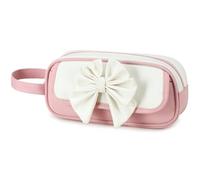 AO ALI VICTORY Cute 3D Bowknot Pencil Case for Girls, Large Capacity Waterproof Pencil Pouch with Wrist Strap, Pink-White Stationery Bag for School (Pink)