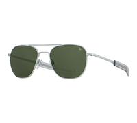 AO Original Pilot Sunglasses - Matte Silver - Calobar Green SkyMaster Glass Lenses - Bayonet Temple - 52-20-140