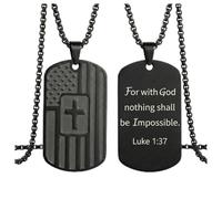 Ao Yee ZGL Men's cross necklace, Bible verse pendant, suitable as a gift for Christian men for Easter, Christmas,birthday, Stainless Steel, No Gemstone