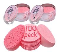 AOA Studio 100-Count Compressed Facial Sponges 100% Natural Cosmetic Spa Sponges for Facial Cleansing, Exfoliating Mask, Remove for Makeup, Dead Skin, and Dirt (100 Counts, Pink)