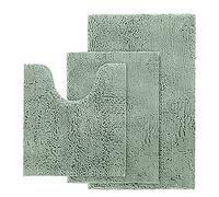 AOACreations Chenille Shag Bath Rug Set, 3-Piece Contour, Soft Plush Luxury, High Pile, Absorbent, Non-Slip (Sage Green)