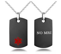 AOAMID 24 IN Stainless steel medical alert necklace for men black dog tags medical identity pendants with free engraving, Stainless Steel, No Gemstone