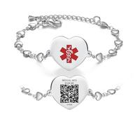 AOAMID Medical ID Bracelet with QR Code for Women Men, Silicone Adjustable QR Code Medical Alert Bracelets,Dynamic Web Information, M-L, Stainless Steel Silicone Nylon, no gemstone