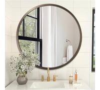 AOAOPQ Wall Mirror Small Round Bathroom Mirror Metal Brushed Framed Rounded Corner ative Hanging Mirrors for Living Room Bedroom Entryway Farmhouse Caffee