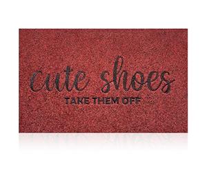 AOAOPQ Welcome Mats Cute Shoes Take Them Off Doormat Entry Mat Indoor for Front Doormats Outdoor Entrance Easy to Clean Heavy Duty Anti Slip Dark Red