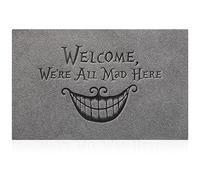 AOAOPQ Welcome WE RE All Mad Here Decorative Doormat Low-Profile Floor Mat for Indoor Outdoor Energy Decorative Doormat Funny Rubber Rugs Decor for Home Farmhouse Patio Light Grey