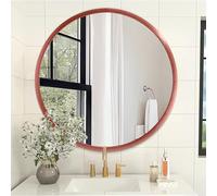AOAOPQ Wooden Mirror 50 x 50 cm Red Brushed Matte ative Hanging Mirrors for Bathroom Bedroom, Round Mirror for Wall, Circle Wall Mounted for Entryway, Living Room