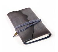 aoaoway Leather Traveler's Notebook Gift Set, Navy Blue, Vintage Style, Refillable, 8x5.5 Inch, with Greeting Card and Pen (Gray)