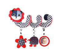 Aoaoy Baby Spiral Hanging Stroller and Car Seat Toys 0-6 Months, High Contrast Spiral Stroller Mobile Toys for Infants Toddlers, Plush Hanging Baby Carseat Sensory Activity (Black white and red lions)