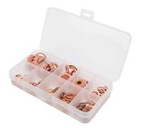 Aoaoy High Temperature Resistant Red Copper Washer, 200pcs in Plastic Box, 10 Slot, Suitable for Sump Plugs, Water, Fuel and Hydraulic Connections, Gaskets, Sealing Rings