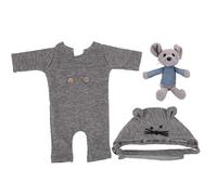 Aoaoy Newborn Baby Photography Props 3pcs Set Children Photography Props, Knitted Jumpsuit + Hat + Doll Mouse, for Infant Picture, Shower Parties (Gray)