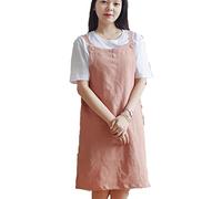AOBBYBBS Adjustable Kitchen Apron Japan Style Cotton Linen with 2 Pockets Pinafore Apron For Women,Chef,Waitress,Hairstylist Fits for Grill,BBQ,Paint Cross Back H Shoulder Straps (Orangered)