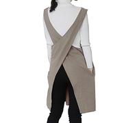AOBBYBBS Soft Cotton Linen Apron Solid Color Halter Cross Bandage Aprons Japan Japanese Style X Shape Kitchen Cooking Clothes Gift for Women Chef Housewarming (Khaki)