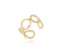 Aobei Pearl 18k Gold Adjustable Circle Band Ring, Simple Link Chain Knuckle Rings, Fashion Stacking Finger Jewelry
