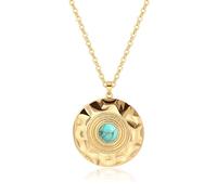 Aobei Pearl 18K Gold Boho Turquoise Hammered Coin Pendant Necklace for Women Vintage Large Disc Necklace Adjustable Layered Jewelry 20”+2”