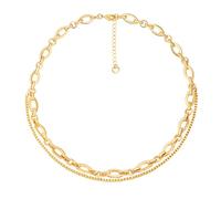 Aobei Pearl 18k Gold Chain Choker Necklaces for Women Double Layered Necklace with Oval Link Chain and Box Chain Adjustable Jewelry Handmade 16"