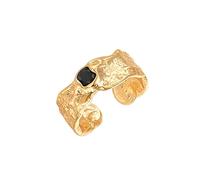 Aobei Pearl 18K Gold Chunky Knuckle Rings Stacking Midi Thumb Finger Rings Black Obsidian Signet Rings Vintage Dome Jewelry for Women