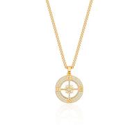 Aobei Pearl 18K Gold Cuban Chain Compass Pendant Necklace with Micro-inlaid Cubic Zirconia Halo Womens Handmade Navigation Travel Jewelry for Graduation Gift