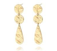 Aobei Pearl 18K Gold Hammered Disc Teardrop Long Pendant Dangle Earrings Bohemian Minimalist Sparkle Earrings for Women Statement Versatile Earrings