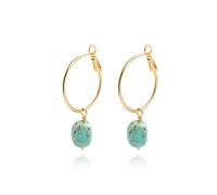 Aobei Pearl 18k Gold Hoop Earrings with Turquoise Charm Boho Dangle Drop Earrings Trendy Handmade Summer Jewelry