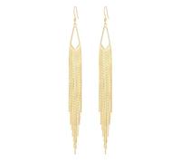 Aobei Pearl 18K Gold Long Chain Tassel Earrings Simple Hook Jewelry for Women Fashion Sleek Chain Dangle Drop Earrings for Gift Linear Fringe Earring