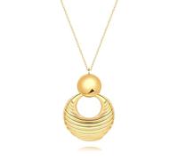 Aobei Pearl 18k Gold Long Pendant Necklace, Statement Layered Circle Sweater Necklace, Boho Simple Jewelry for Women Trendy