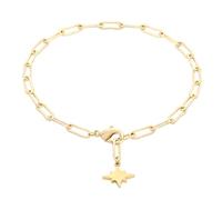 Aobei Pearl 18K Gold Oval Rolo Chain Bracelet North Star Charm Adjustable Bracelet Stackable Jewelry for Women