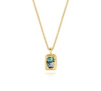 Aobei Pearl 18k Gold Plated Abalone Mother of Pearl Irregular Pendant Necklace Flake Vintage Rectangle Pendant 2mm Thin Cuban Chain Necklace for Women