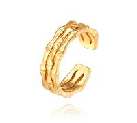 Aobei Pearl 18K Gold Plated Bamboo-like Knuckle Ring High Polish Chunky Thumb Finger Jewelry Minimalist Adjustable Comfort Fit Open Ring for Women