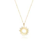 Aobei Pearl 18k Gold Plated Flat High Polish Sun Hoop Pendant Beads Station Necklace Flake Gold Sunshine Pendant Satellite Chain Necklace for Women
