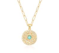 Aobei Pearl 18K Gold Plated Moon Star Lion Evil Eye Love Heart Cross Pendant Necklace Medallion Paperclip Chian Choker Layering Jewery for Women, 18K Gold Plated, synthetic turquoise and cubic