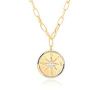 Aobei Pearl 18K Gold Plated Moon Star Lion Evil Eye Love Heart Cross Pendant Necklace Medallion Paperclip Chian Choker Layering Jewery for Women, Metal, Zircon