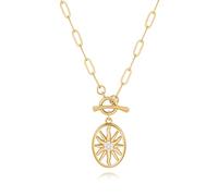 Aobei Pearl 18K Gold Plated Sunflower Necklace Cubic Zirconia Sun Pendant Paperclip Chain Necklace For Women Wonderful Gift for Her