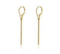Aobei Pearl 18K Gold/Platimun Plated Brass Long Vertical Bar Drop Dangle Earring Minimal Hanging Earrings Geometric jewelry for Women, 2.1", Yellow Gold, No Gemstone