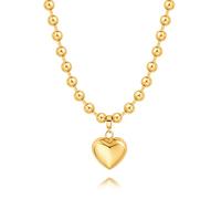 Aobei Pearl 18K Gold Puffy Heart Pendant Necklace Chunky Satellite Beads Chain Choker Detachable Heart Charm Jewelry Handmade for Women